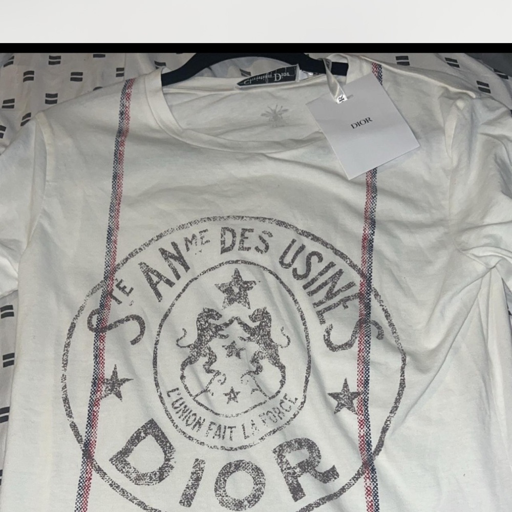 Dior White Tee with Red and Black Design
